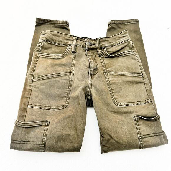 OAT NY High Rise Skinny Ankle Green Cargo Utility Pocket Pants Size 24 - Picture 4 of 8